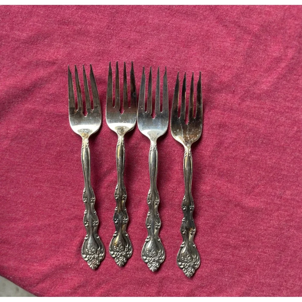 Vintage  Silverplate Dinner Forks Ornate Floral Scroll Pattern Set of 4